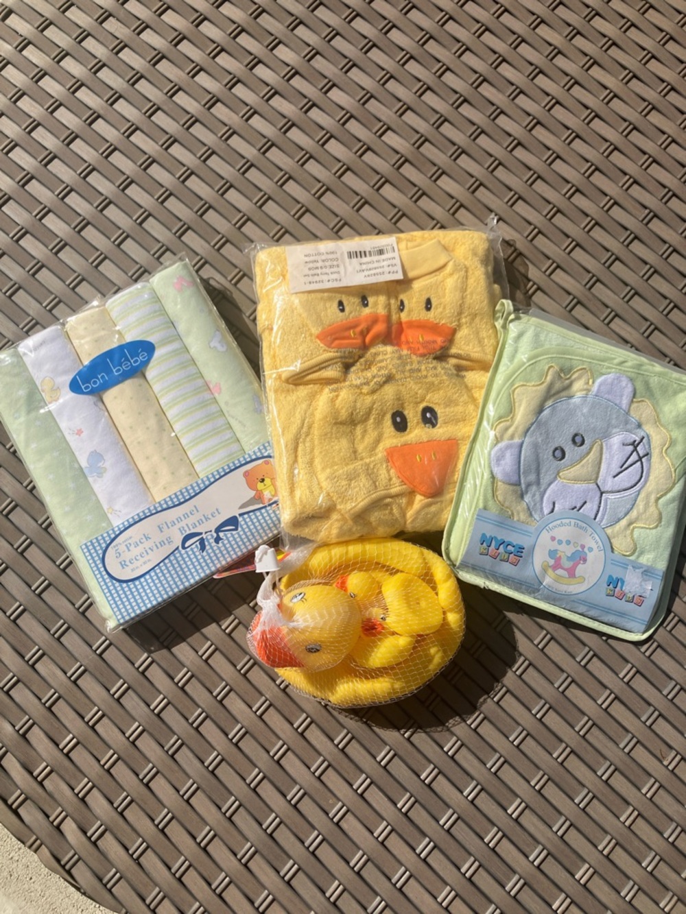 Yellow Duck Hooded Baby Towel w/Matching DucksToy.  Receiving blankets cotton